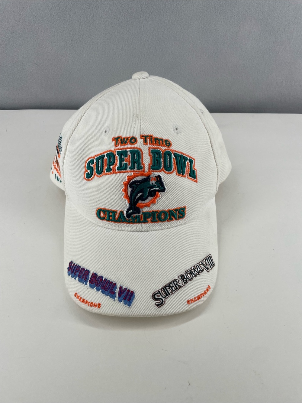Rare Vintage White Reebook NFL Miami Dolphins Two Time Super Bowl Champions